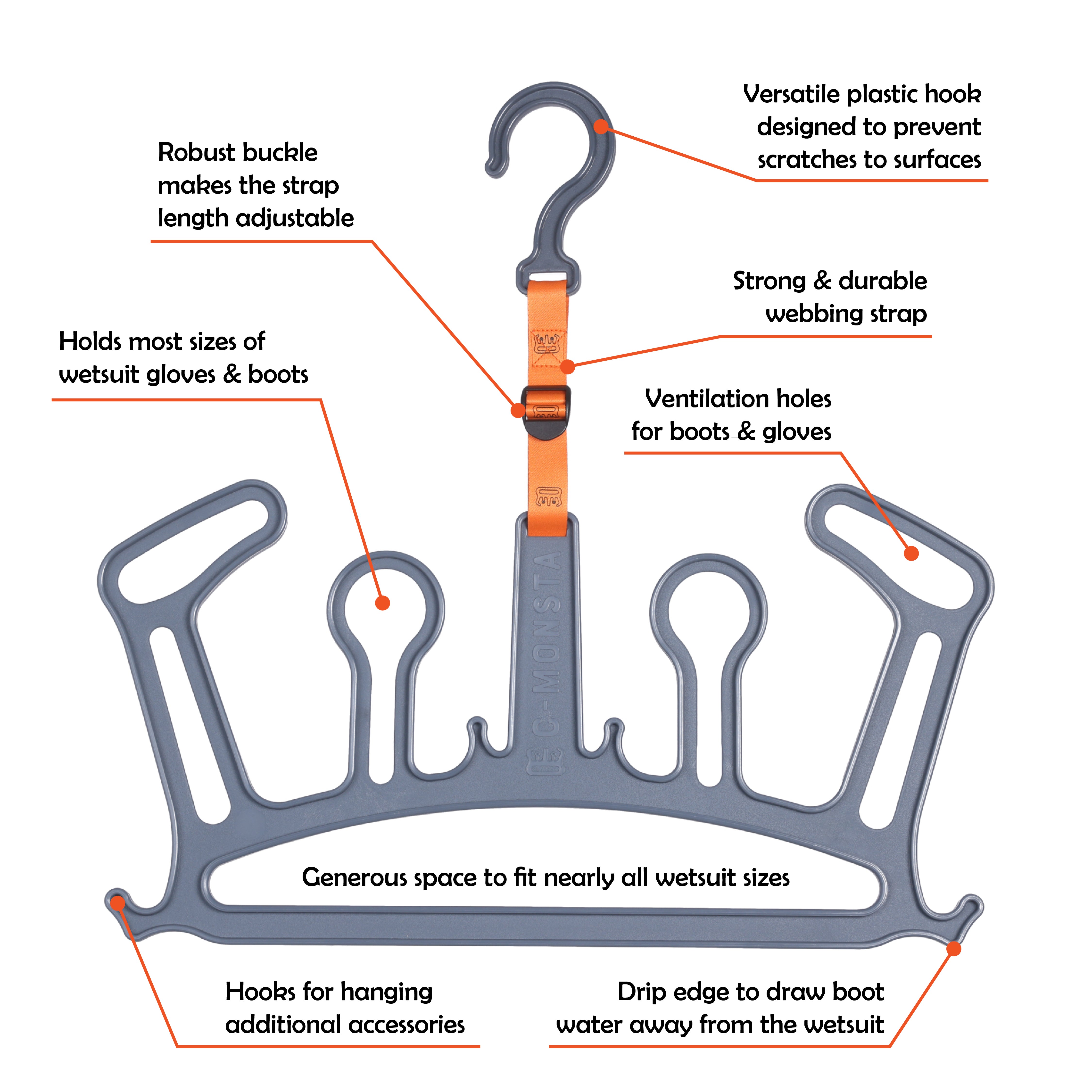 C-monsta wetsuit hanger. Hanger for wetsuits boots gloves after surfing or scuba diving 